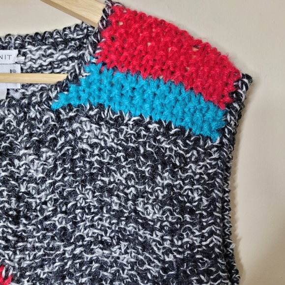 Vintage 80s Hand Knit Sweater Vest S Abstract New Wave Geometric Retro Korea - Picture 3 of 7